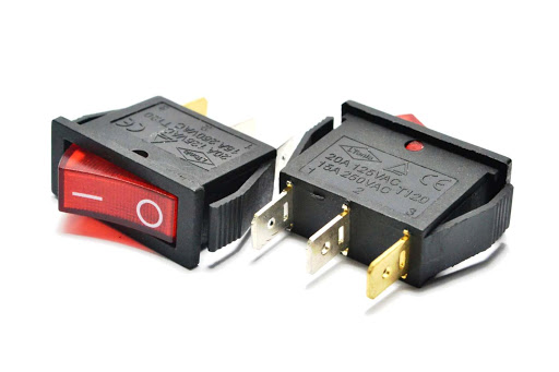LLAVE TECLA SIMPLE ON-OFF 16A 250V c/LUZ roja (28X10.6mm)
