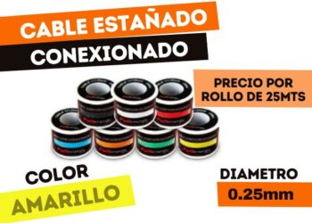 ROLLO DE CABLE ESTAÑADO AMARILLO x 25 METROS P/CONEXIONADO 1X0,25mm