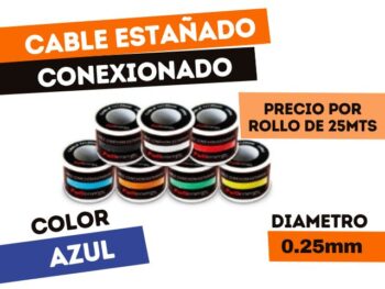 ROLLO DE CABLE ESTAÑADO "AZUL" x 25 METROS P/CONEXIONADO 1X0,25mm
