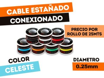 ROLLO DE CABLE ESTAÑADO "CELESTE" x 25 METROS P/CONEXIONADO 1X0,25mm