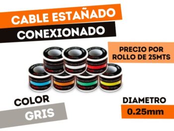 ROLLO DE CABLE ESTAÑADO "GRIS" x 25 METROS P/CONEXIONADO 1X0,25mm