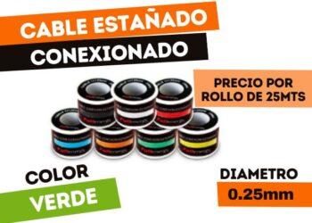ROLLO DE CABLE ESTAÑADO "VERDE" x 25 METROS P/CONEXIONADO 1X0,25mm